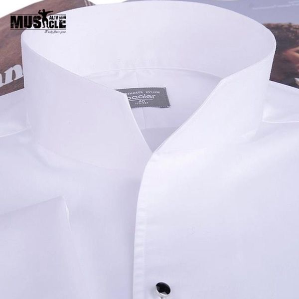 

men's fashion tuxedo shirt,french cufflinks banquet, long-sleeve shirt classic stand collar 100% cotton gurantee, White;black