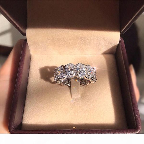 

vecalon pink lustre eternity promise ring 925 sterling silver oval 5a cz wedding band rings for women party finger jewelry, Slivery;golden