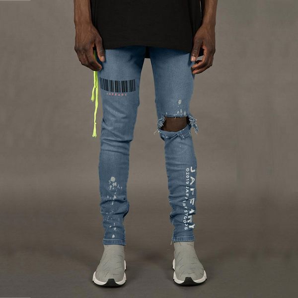 

mens ripped jeans casual skinny slim solid straight zipper pocket long pants men slim fit trousers skinny jeans men 2019 new, Blue