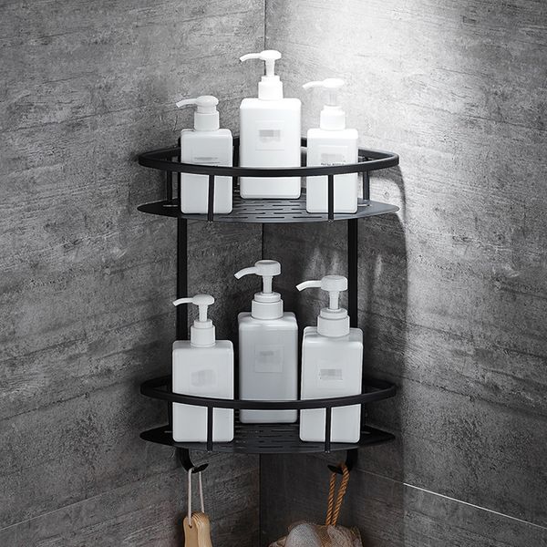 

wall mounted bathroom black trangle shelves aluminum basket storage shower caddy shelf hair dryer holder etagere tipi repisa