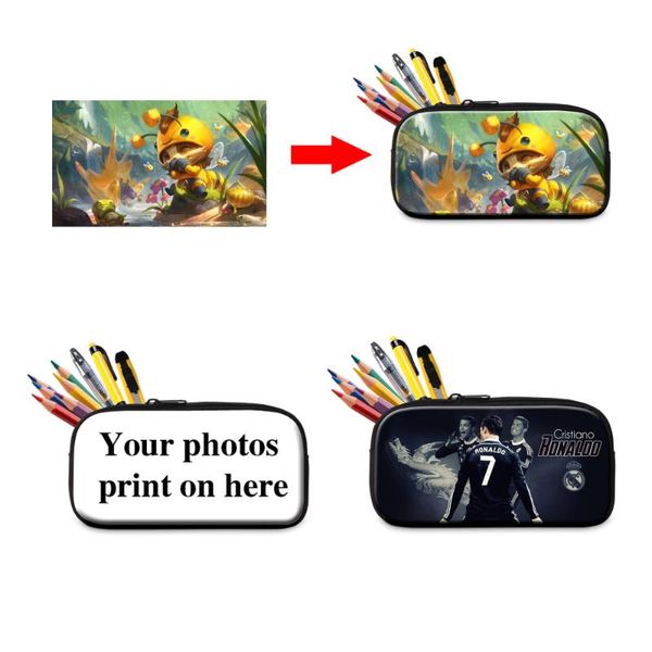 

пользовательские ваши / слова / фото 3d печати карандаш сумка косметические box большой емкости zipper pen держатель для studeneather / офис