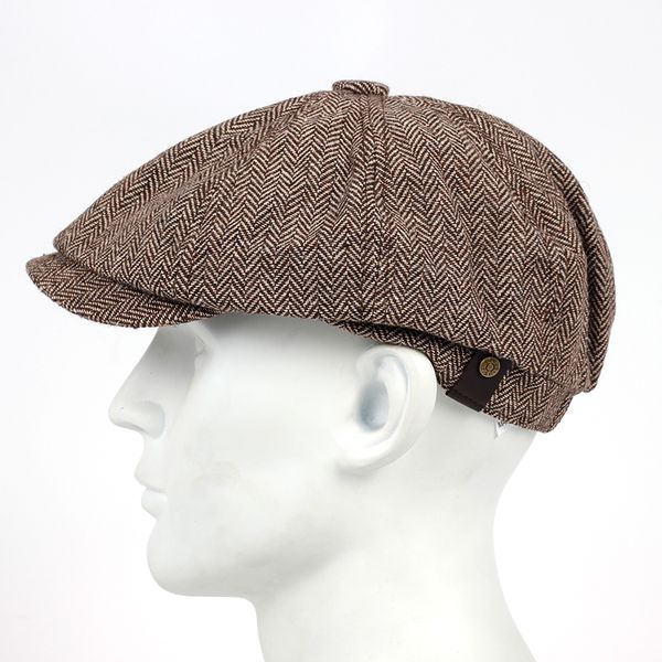 

hat male british literary style octagonal hat women tweed newsboy cap herringbone men trendy fashion casual wild beret, Blue;gray