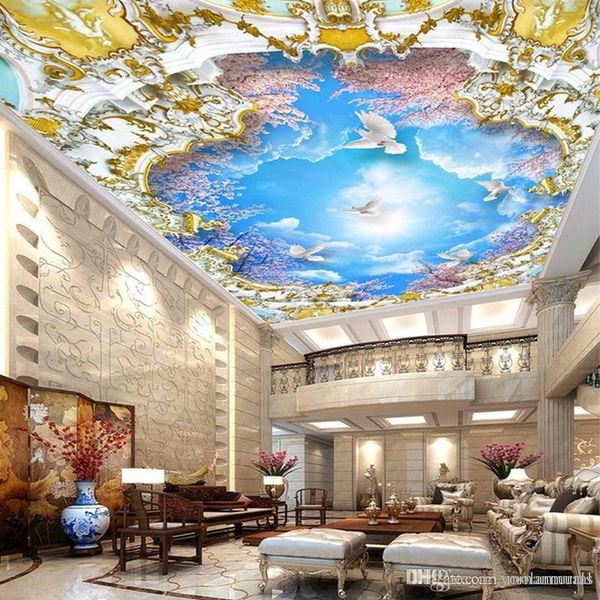 

3d p wall murals blue sky white clouds cherry tree 3d zenith murals for living room l meeting room ceiling wallpapers