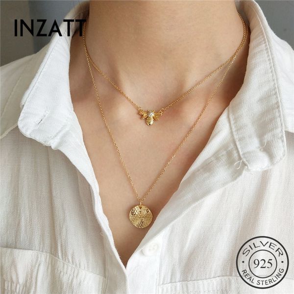 

inzapunk cute bee choker exquisite honeycomb pendant necklace charm 925 sterling silver fine jewelry for women party bijoux