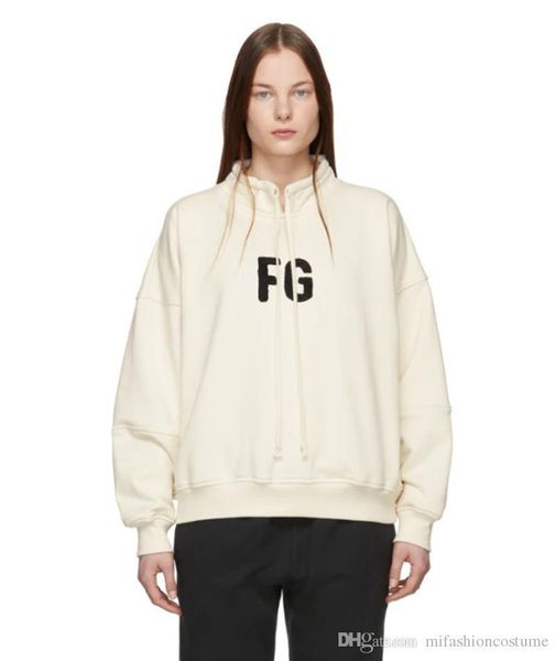 

19ss мода весна осень страх божий 6th малых высокого воротника drawstring скейтборд негабаритного hoodie туман толстовка мужчины женщина пул, Black