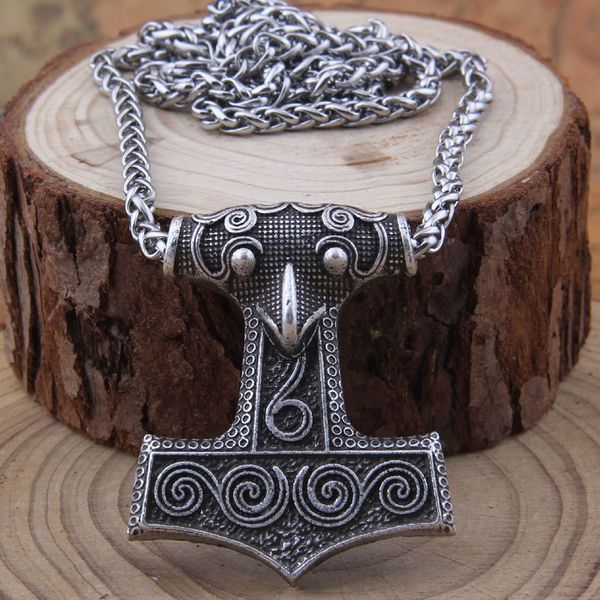 

dropshipping 1pcs norse vikings pendant necklace valknut raven rune pendant with stainless steel chain men and women, Silver