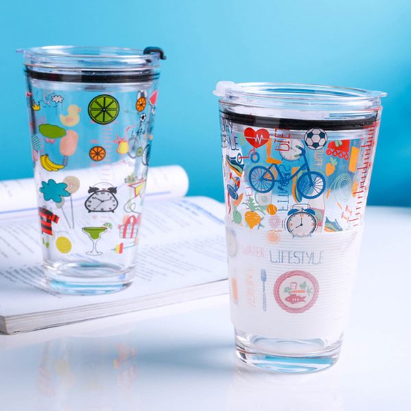 15oz escala caneca de vidro da aveia Impressão dos desenhos animados Beber copos da garrafa de água do leite do café da manhã do café da manhã grande da grande capacidade óculos resistentes ao calor canecas DBC BH2731