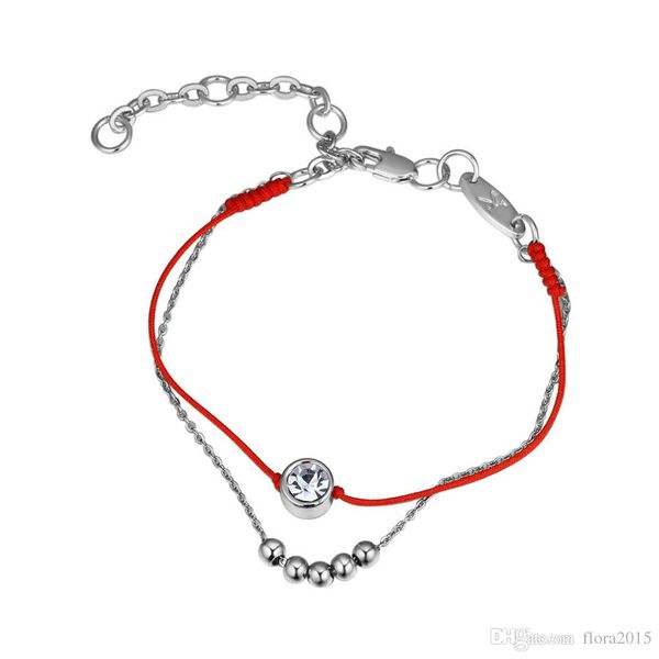 

двойной слой тонкий красный шнур струнный нить браслет веревка линия с кристалл австрия белого золота цвет покрыл цепной женщин bijoux дар, Golden;silver