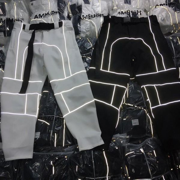 

19ss ambush 3m reflective stripes sweatpants hip hop street fashion track pants vintage casual trousers men women sport pants hfymkz149, Black