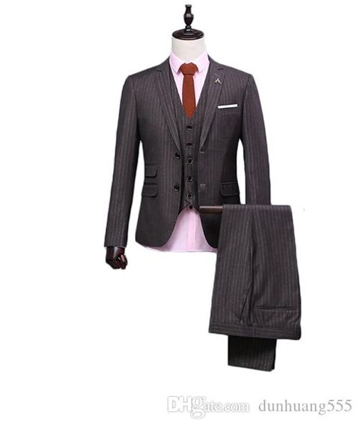 

вертикальная полоса мужские костюмы 3 шт. костюмы(куртка+брюки+жилет) две кнопки зубчатый воротник классический fit костюмы жених партии смо, White;black