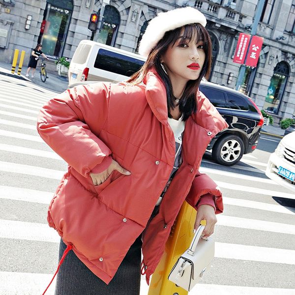 

stand collar breasted buttons female coat winter womens outwear winter parkas autumn cotton padded chaqueta mujer invierno, Black