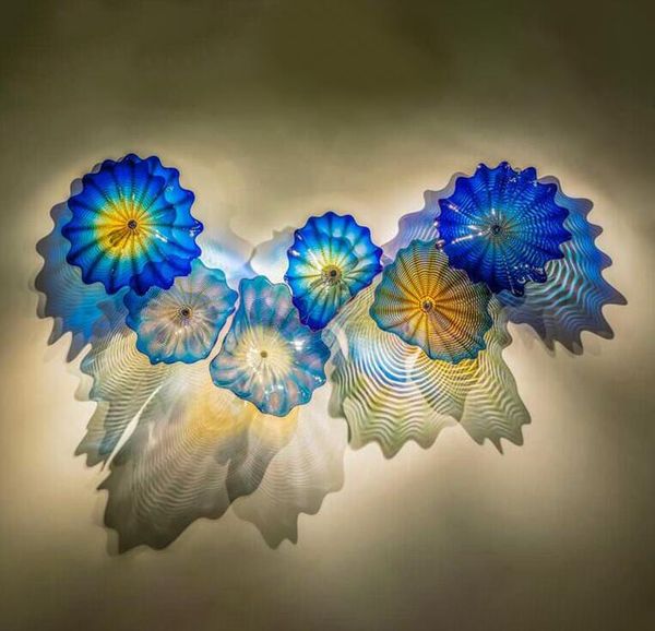 Lâmpadas coloridas azuis por atacado iluminação moderna feita à mão luzes de arte de parede abstratas em vidro de Murano