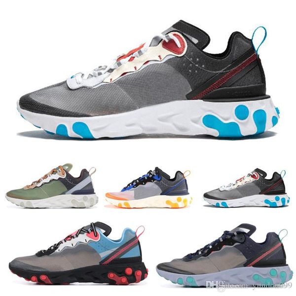 

new air react element mens womens fashion designer sail light bone signal blue green mist electric yellow casual shoes, Black