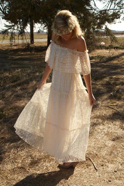 

vintage country style boho off the shoulder floor length beach bridal gowns custom made 2019 charming white lace bohemian wedding dresses
