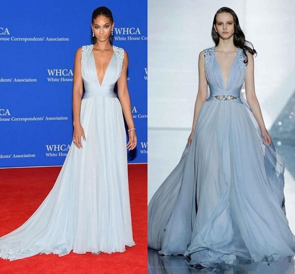 

дизайнер зухаир мурад платья sexy глубокий v шеи спинки длинные пром вечерние платья с бисером арабский вечернее платье для знаменитости, Black