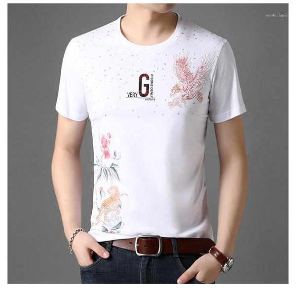 

print tshirts fashion short sleeve slim casual tees mens summer crew neck mens designer animal, White;black