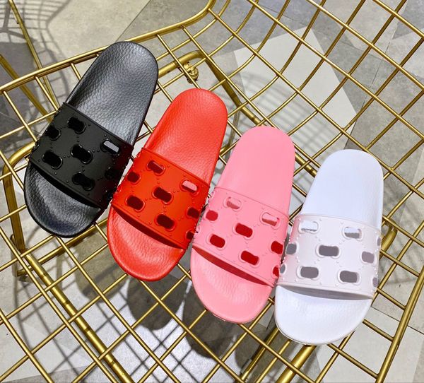 

pre-aw19 collection womens fashion designer sports pool rubber slide sandals flats slippers with signature logo pattern cut-out, Black
