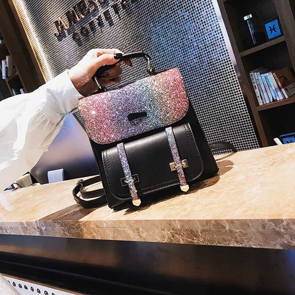

sequins women backpacks pu leather school bags for girls shining multifunctional backpack female shoulder bag