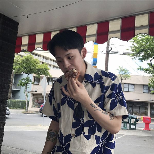 

summer beach hawaiian loose men printed shirt casual short sleeve button shirts camisa hombre korean stylish men clothes mm60ncs, White;black