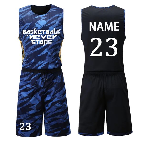 

2020 diy men double-sided college basketball jersey sets uniforms kit breathable sports clothes basketball jerseys sports shirts, Black