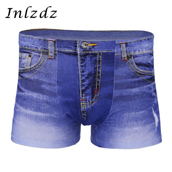 

sissy panties underwear mens lingerie fake jeans print denim breathable flat feet pants boxer shorts underpants, Black;white