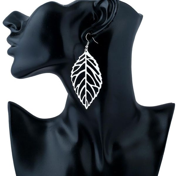 

fashion wholesale jewelry hollow metal leaves dangling long statement drop earrings for women gift 2 colors ing, Silver