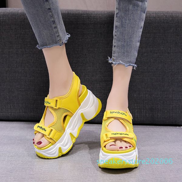 

candy colors casual platform wedge sandals women outdoor yellow mesh sport sandals summer sweet flower beach shoes 2020 s06, Black