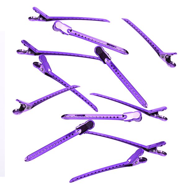 

12pcs purple hair clips hair styling section clip steel flat metal single prong alligator clip barrette for bows hairpin