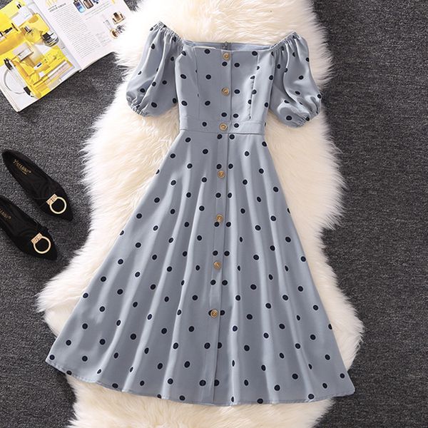 

женские дизайнерские платья женская одежда платье лето 2019 женщины элегантный синий точка печати квадратный воротник тонкий середины икры д, Black;gray