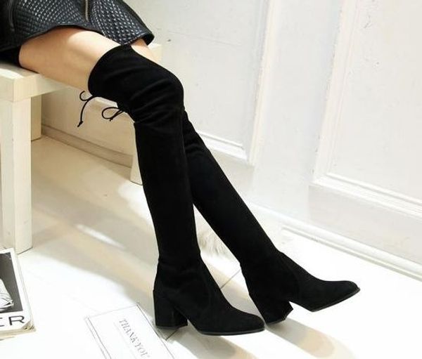 

u674 40 3 colors genuine leather thigh high thick med heel boots s w luxury designer runway fashion brand, Black