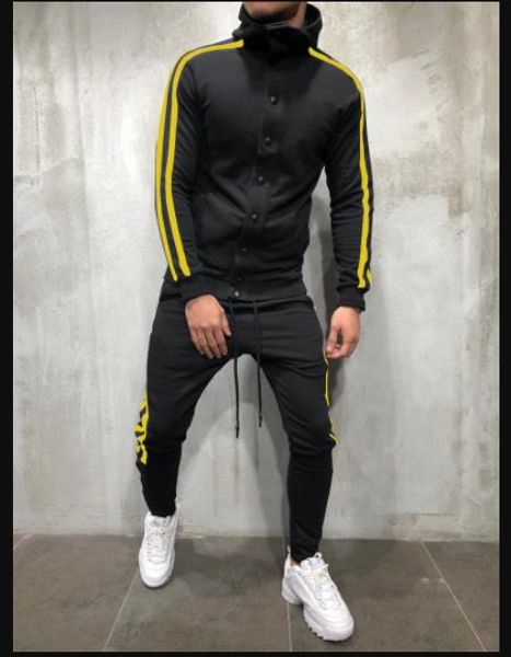 

striped mens designer tracksuits hip hop pants hoodies buttons design 2pcs clothing sets fashion suits outfits, Gray