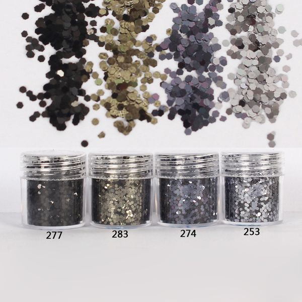 

1 jar/box 10ml nail beauty 4 smoke black nail glitter hex sequins powder paper for art decoration optional 300 colors 4-17, Silver;gold
