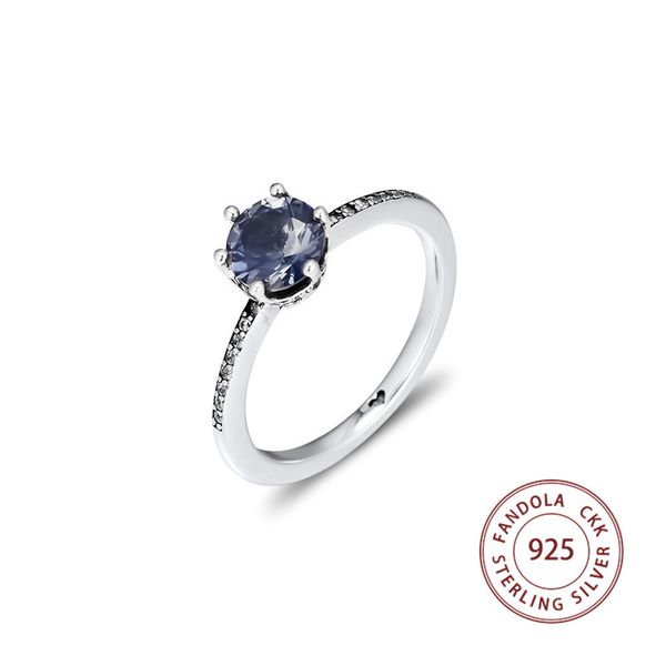 

blue sparkling crown ring femme 925 sterling silver wedding rings for women fashion jewelry anillos mujer ing, Slivery;golden