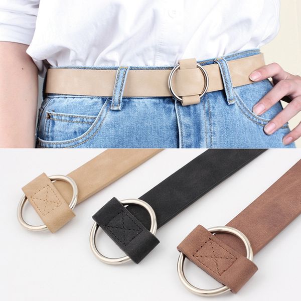 

retro women lady belt metal boho faux leather round buckle waist belt waistband, Black;brown