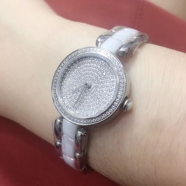 

Beautiful Watch Woman Quartz Wristwatches Fashion Rhinestone Women Stainless Steel and Ceramic Band Female Clock Relogio Montre Femme, Slivery;brown