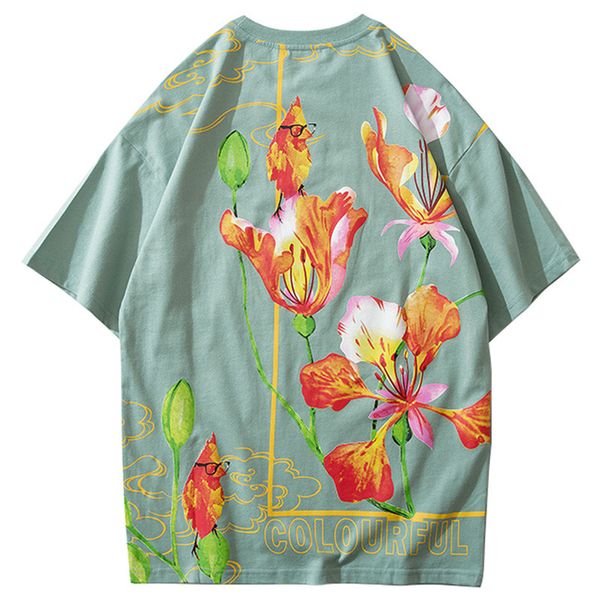 

Januarysnow Streetwear T Shirt Men Hip Hop Harajuku Floral Tshirt Short Sleeve Cotton Casual Print Flower T-Shirt Fashion Tops Tees New