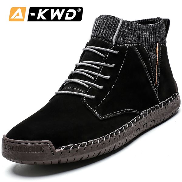 

fashion work shoes men high sock boots men winter boots waterproof sneakers man chausure homme pu leather footwear, Black