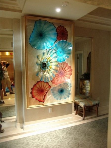 

luxury high ceiling hanging plates irregular wave shape chihuly style flower murano glass plates art dome ceiling sculpture