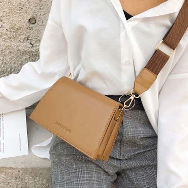 

casual solid color small fiap bags women shoulder crossbody bag all-match flap vintage pu ladies party handbag wide straps bag
