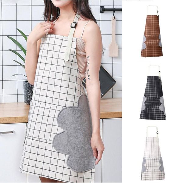 

erasable hand waterproof apron kitchen oil and dirt antifouling plaid apron large front pockets j99store