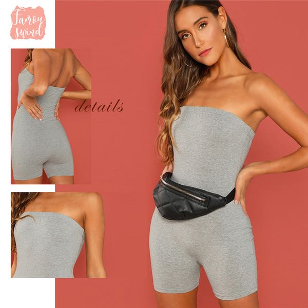 

fitted slim solid tube romper sleeveless women female jumpsuits 2019 summer streetwear bodycon grey short playsuits, Black;white