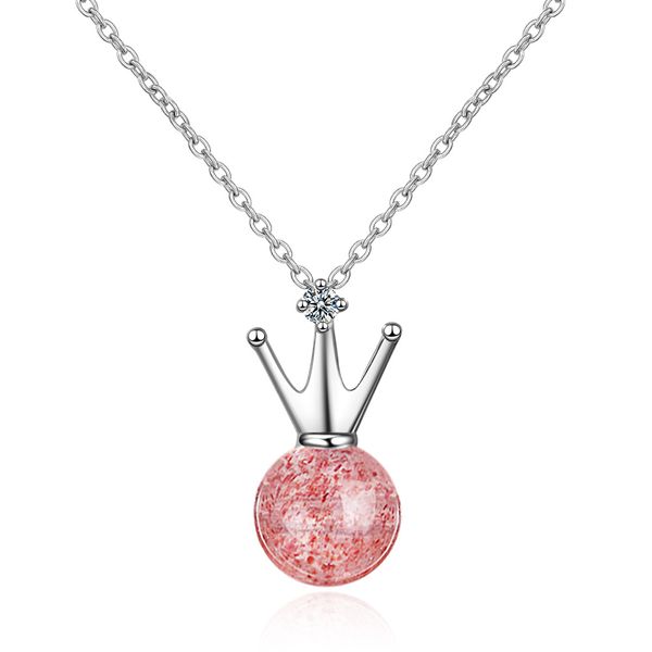 

ins girls strawberry crystal necklace womens korean-style crown short paragraph clavicle chain design niche cold wind accessories, Silver