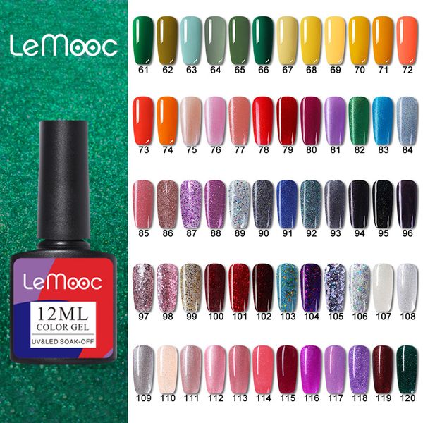 

nail gel lemooc 12ml colorful polish shiny glitter sequins long lasting soak off uv led art manicure varnish lm61-lm120, Red;pink