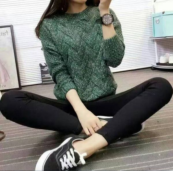 

2019 vintage women sweater new fashion o-neck pullover winter knit basic loose female knitwear outerwear coats thick knitted, White;black