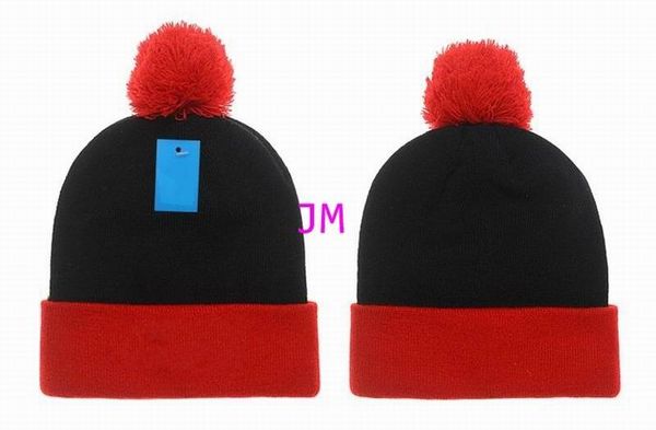 

2020 new knitting cotton red black strips hats with red hair ball cap women's men winter comfortable warm hats, Blue;gray