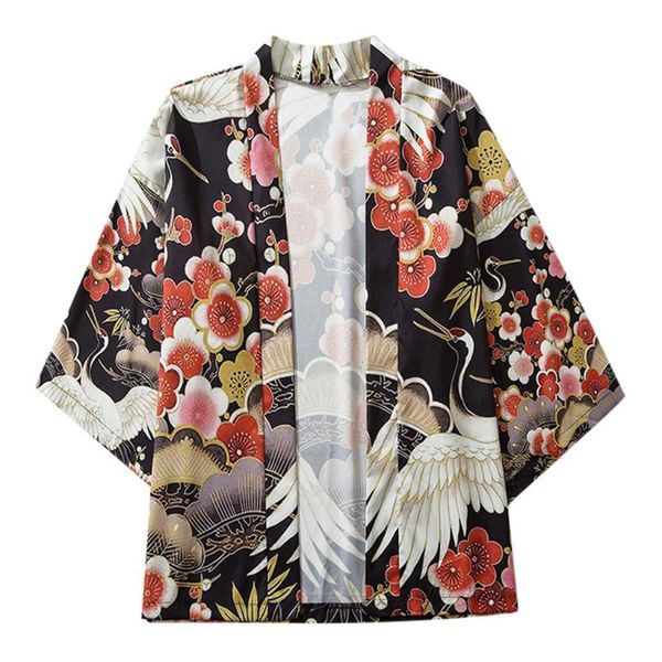 

print mens clothing japan summer japanese five point sleeves kimono mens and womens cloak jacke blouse 2020 japanese kimono, White;black