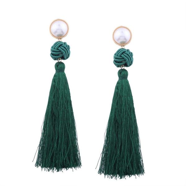 

women vintage bohemia woven acorn long earrings jewelry (green, Golden;silver
