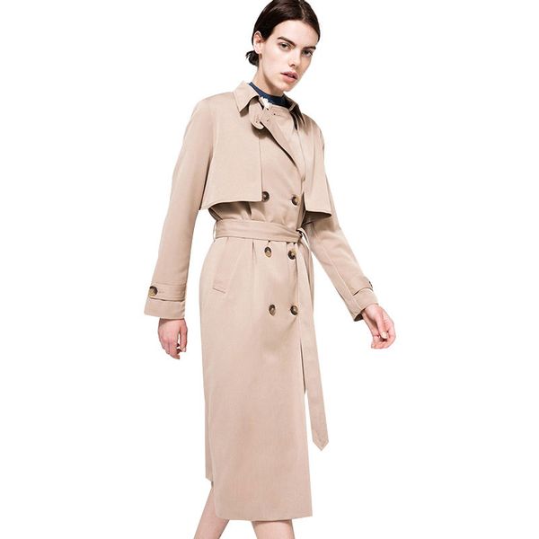 

2019 autumn new high fashion brand women classic double breasted trench coat waterproof raincoat business outerwear, Tan;black