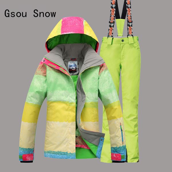 

female ski suit gsou snow band windproof waterproof outdoor sport wear winter clothing thicken thermal super warm jacket+pants