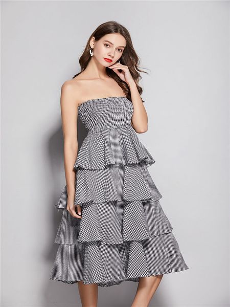 

Big Girls Lattice Chest Skirt: Tiered Falbala Elastic Waist Party Skirt for Summer